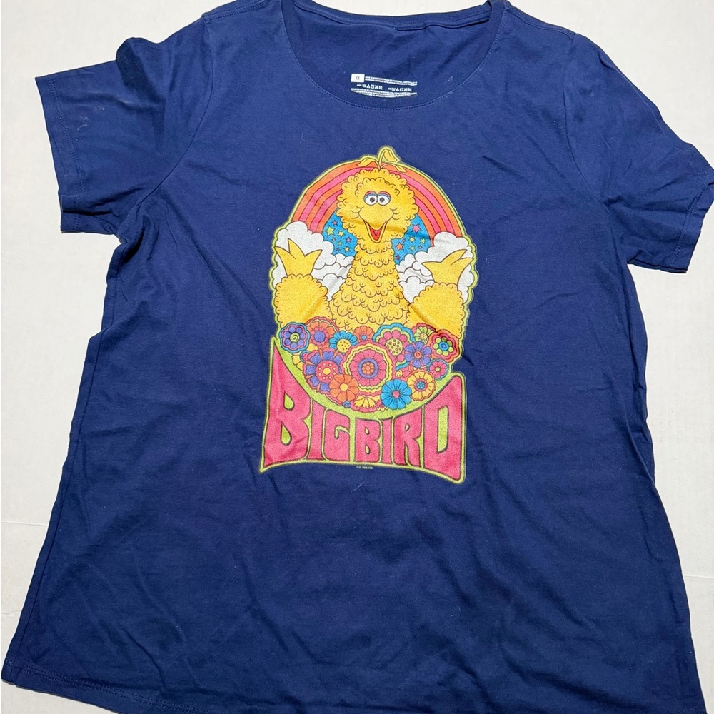 Sesame Street, Big Bird flowers blue T-shirt, Women's 1X Tee